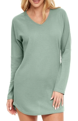 Women's Soft Ribbed Waffle Rib Knit Night Shirt, Oversized Sweater Top Sleep Shirt, Pajamas - Image 6