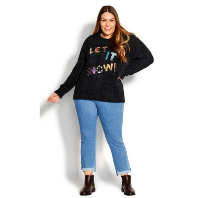 Women's Plus Size Snow Sparkle Sweater - Black | AVENUE