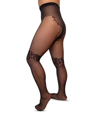 LECHERY Woman'S Lace With Dots Print Tights - Image 4