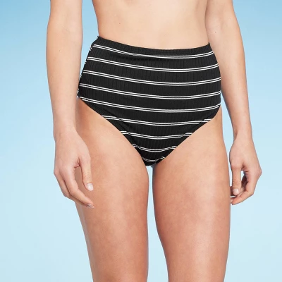 Women's Ribbed High Waist Bikini Bottom - Shade & Shore™ Black Striped - Image 5