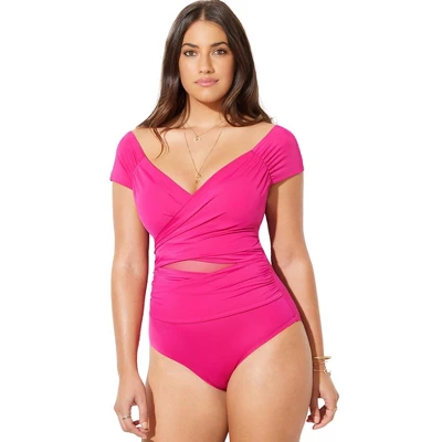 Swimsuits For All Women’s Plus Size Cap Sleeve Cut Out One Piece Swimsuit - Image 4