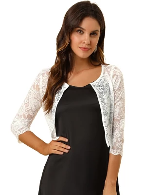 Allegra K Women's Elegant 3/4 Sleeve Sheer Floral Lace Cropped Bolero Shrugs - Image 7