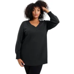 June + Vie By Roaman's Women’s Plus Size V-Neck French Terry Sweatshirt