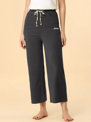 Allegra K Women's Wide Leg Drawstring Comfy Yoga Pants Lounge Pajamas Pants - Image 3