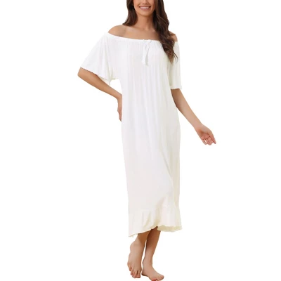 Cheibear Womens Sleepwear Pajamas Dress Ruffle Short Sleeve Midi Nightgowns - Image 7