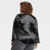 Women's Flared Long Sleeve Satin Blouse - Ava & Viv™
