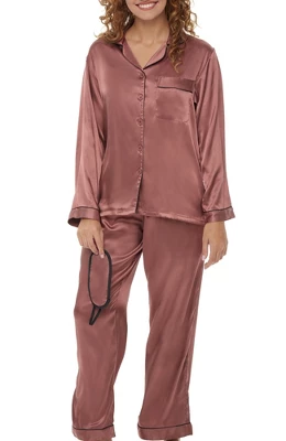 Women's Classic Satin Pajamas Lounge Set, Long Sleeve Top And Pants With Pockets, Silk Like PJs With Matching Sleep Mask - Image 20