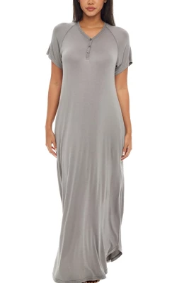 Women's Soft Knit Nightgown, Full Length Henley Sleep Shirt Pajama Top W/ Pockets - Image 9