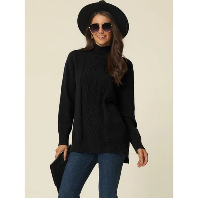 Seta T Women's Fall Winter Turtleneck Long Sleeve Spilt Hem Tunic Pullover Sweater - Image 2