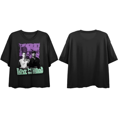 Boyz N The Hood Photo & Logo Crew Neck Short Sleeve Women's Black Boyfriend Crop T-shirt - Image 3