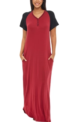 Women's Soft Knit Nightgown, Full Length Henley Sleep Shirt Pajama Top W/ Pockets - Image 11
