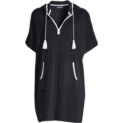 Lands' End Women's Terry V-neck Short Sleeve Hooded Swim Cover-up Dress With Pocket - Image 3