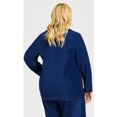Women's Plus Size Button Fleece Top - Navy | AVENUE - Image 2