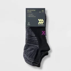 Women's 6pk Cushioned Performance Striped No Show Athletic Socks - All In Motion™ 4-10