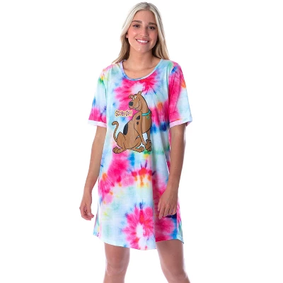Scooby-Doo Women's Cartoon Graphic Tie Dye Nightgown Sleep Shirt Pajama Multicolored - Image 5