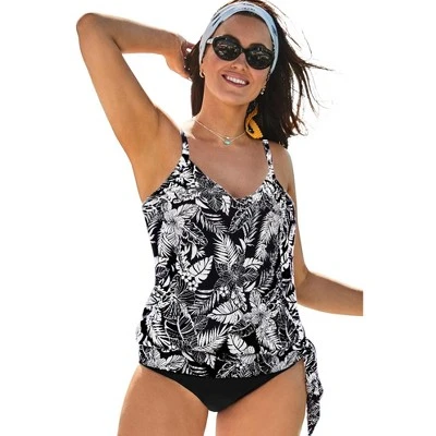 Swimsuits For All Women’s Plus Size Side Tie V-Neck Tankini Top - Image 4