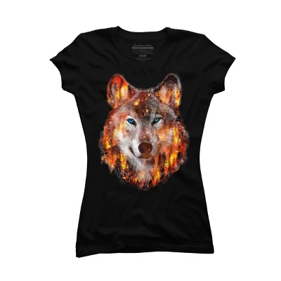 Junior's Design By Humans Wolf Escape From Forest Fire By Hkartist T-Shirt - Image 2