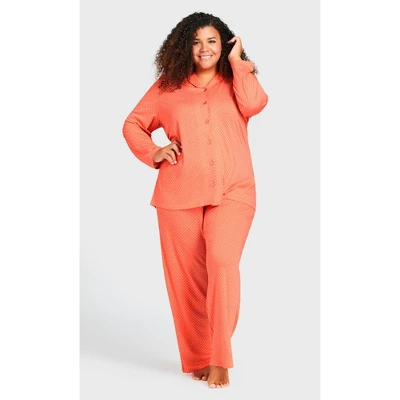 Women's Plus Size Button Print Sleep Top - Peach Spot | AVENUE - Image 2