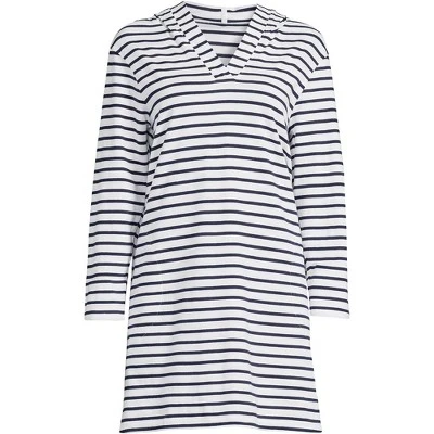 Lands' End Women's Cotton Jersey Long Sleeve Hooded Swim Cover-up Dress - Image 5