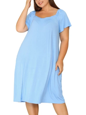 Agnes Orinda Women's Plus Size Knit Sweetheart Neck Short Sleeve Nightgowns - Image 5