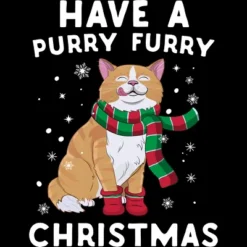 Junior's Design By Humans Have A Purry Furry Christmas Cat By Freshoutlook T-Shirt