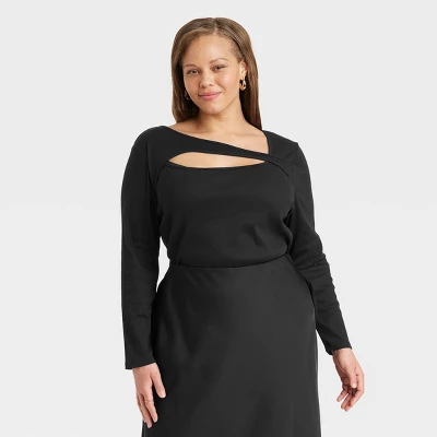 Women's Slim Fit Ribbed Long Sleeve Cut-Out T-Shirt - A New Day™ - Image 3