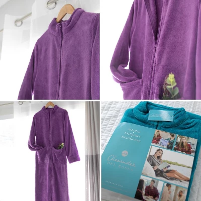 Women's Zip Up Fleece Robe, Soft Warm Plush Zipper Bathrobe - Image 4