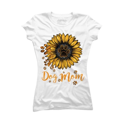 Junior's Design By Humans Mother's Day Dog Mom Sunflower Paw By Dodorindesign T-Shirt - Image 3