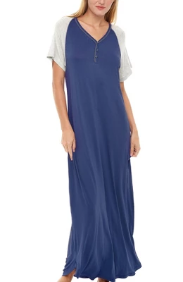 Women's Soft Knit Nightgown, Full Length Henley Sleep Shirt Pajama Top W/ Pockets - Image 7