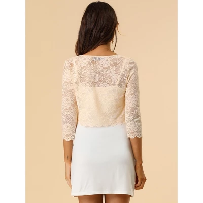 Allegra K Women's Elegant 3/4 Sleeve Sheer Floral Lace Cropped Bolero Shrugs - Image 4