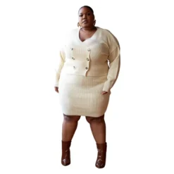 Rebdolls Women's Plus Size Double Breasted Knit Cardigan