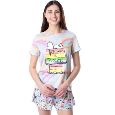 Peanuts Womens' Snoopy Dream In Color Tie-Dye Sleep Pajama Set Short Multicolored - Image 5