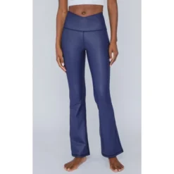 90 Degree By Reflex Interlink High Shine Cire Elastic Free Crossover V-Back Flared Leg Yoga Pants