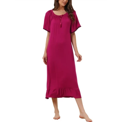 Cheibear Womens Sleepwear Pajamas Dress Ruffle Short Sleeve Midi Nightgowns - Image 5