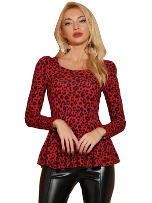 Allegra K Women's Long Sleeves Scoop Neck Floral Printed Peplum Shirt - Image 8