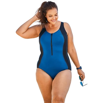 Swim 365 Women’s Plus Size Zip-Front One-Piece With Tummy Control - Image 5
