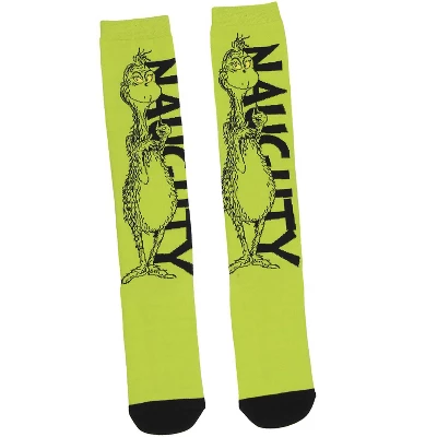 Dr Seuss Women's The Grinch Who Stole Christmas Naughty Knee-High Socks Green