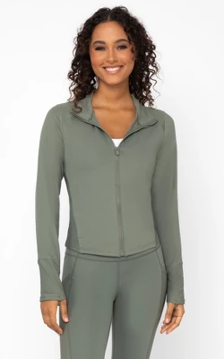 Yogalicious Womens Lux Streamline Interlink Ribbed Contour Insert Full Zip Performance Jacket With Pockets - Image 5