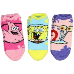 Nickelodeon SpongeBob SquarePants Women's Plush Fuzzy 3 Pack Ankle Socks Multicoloured