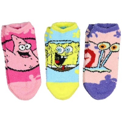 Nickelodeon SpongeBob SquarePants Women's Plush Fuzzy 3 Pack Ankle Socks Multicoloured
