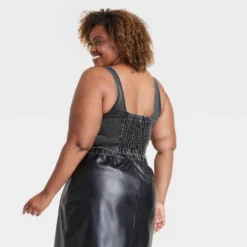 Women's Slim Fit Smocked Back Denim Corset Tank Top - Ava & Vivâ„¢