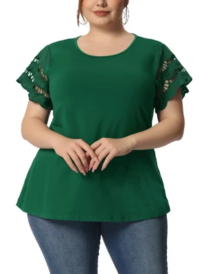 Agnes Orinda Women's Plus Size Lace Panel Elegant Work Short Sleeve Top - Image 10