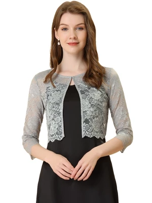 Allegra K Women's Elegant 3/4 Sleeve Sheer Floral Lace Cropped Bolero Shrugs - Image 12