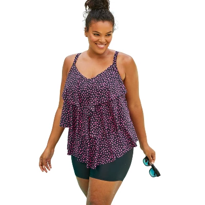 Swim 365 Women’s Plus Size Longer-Length Tiered-Ruffle Tankini Top - Image 3