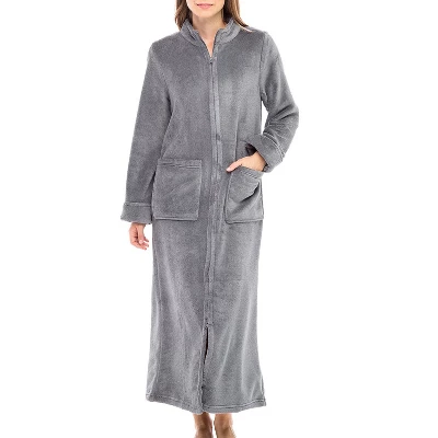 Women's Zip Up Fleece Robe, Soft Warm Plush Zipper Bathrobe - Image 12