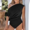 Women's One Shoulder Short Sleeve Fitted Bodysuit - Cupshe