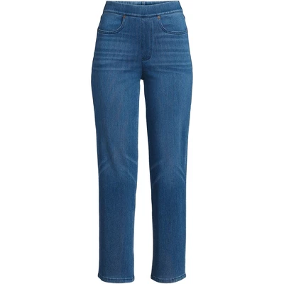 Lands' End Women's Starfish High Rise Pull On Knit Denim Straight Crop Jeans - Image 4
