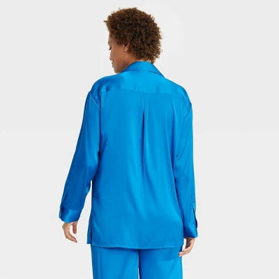Women's Satin Long Sleeve Button Down Pajama Shirt - Stars Aboveā¢