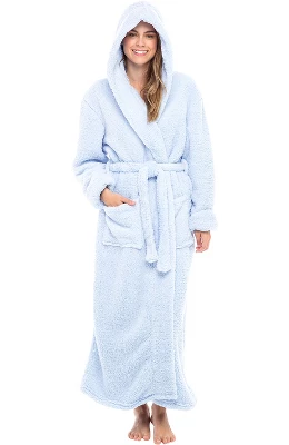 Women's Fuzzy Plush Fleece Bathrobe With Hood, Soft Warm Hooded Lounge Robe - Image 20