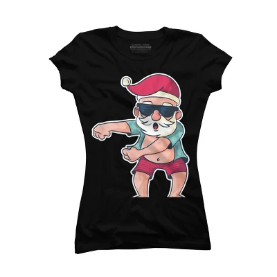 Junior's Design By Humans Funny Christmas Flossing Santa By Rasok T-Shirt - Image 3